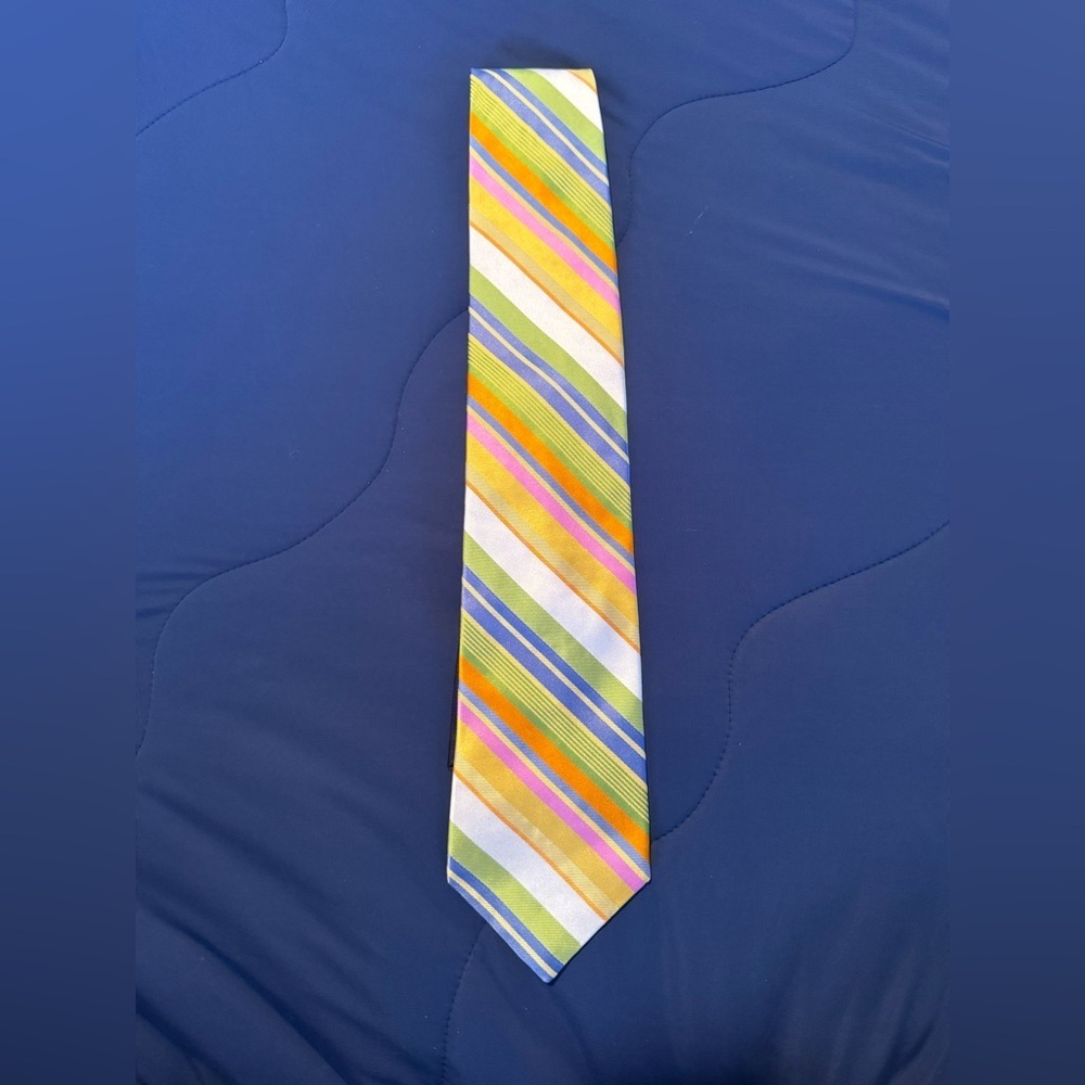Tommy Hilfiger 100% Silk Yellow and Blue Striped Tie.